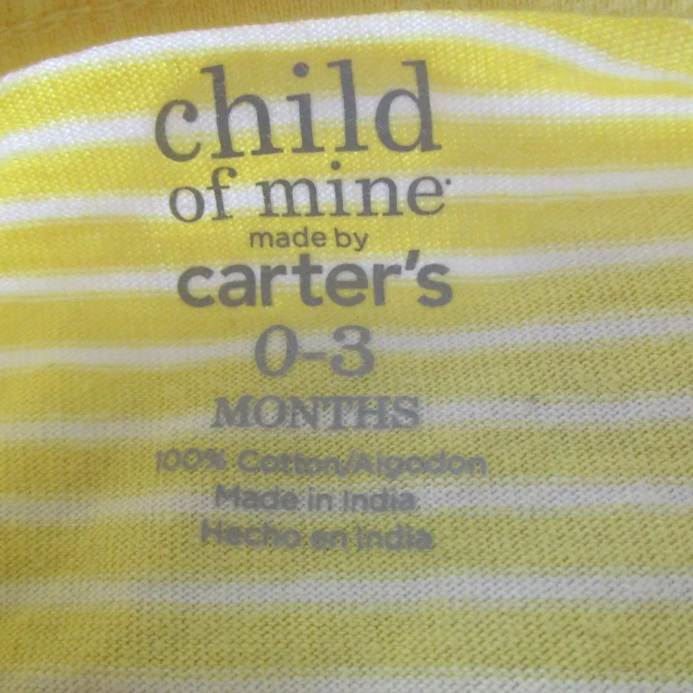 Carters Child of Mine Zip Footed Sleeper Unisex 0-3M Yellow Striped‎ Long Sleeve